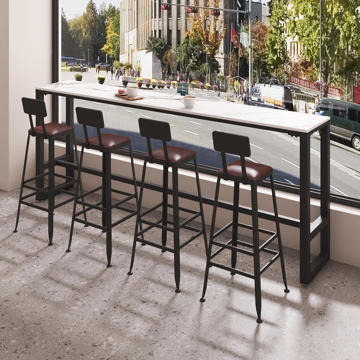 Modern Sintered Stone Bistro Bar Table Rectangle Metal Base Bar Table with Footrest