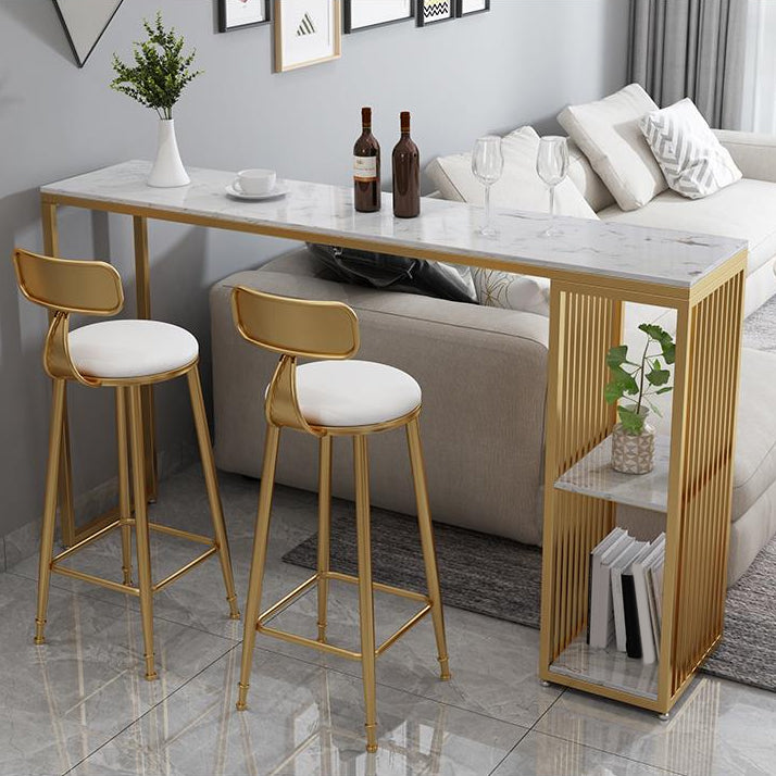 Glam Faux Marble Bistro Bar Table Rectangle Metal Base Bar Table with Storage