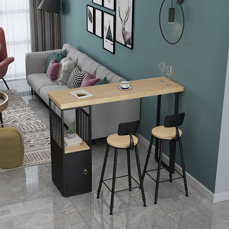 Industrial Wooden Bistro Bar Table Rectangle Metal Base Bar Table with Storage