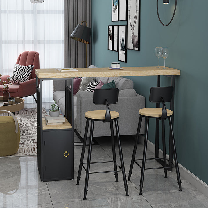 Industrial Wooden Bistro Bar Table Rectangle Metal Base Bar Table with Storage