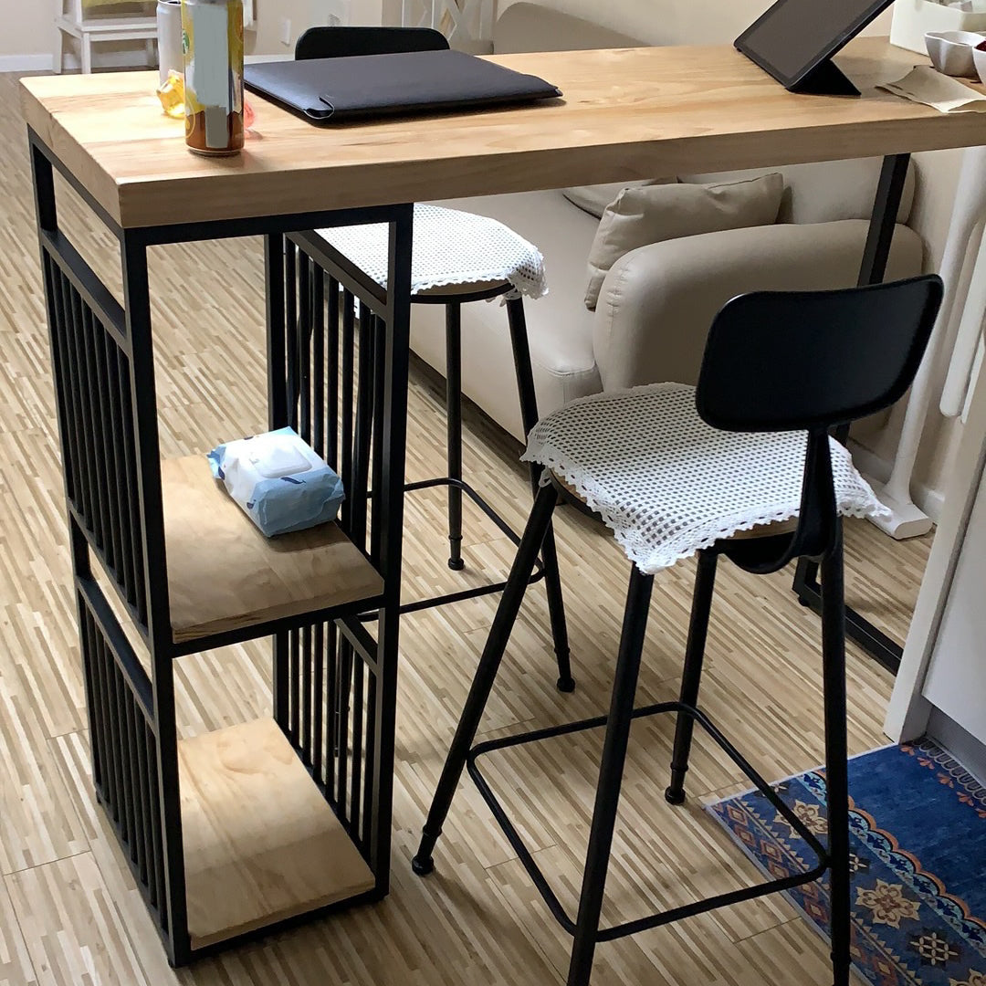 Industrial Wooden Bistro Bar Table Rectangle Metal Base Bar Table with Storage