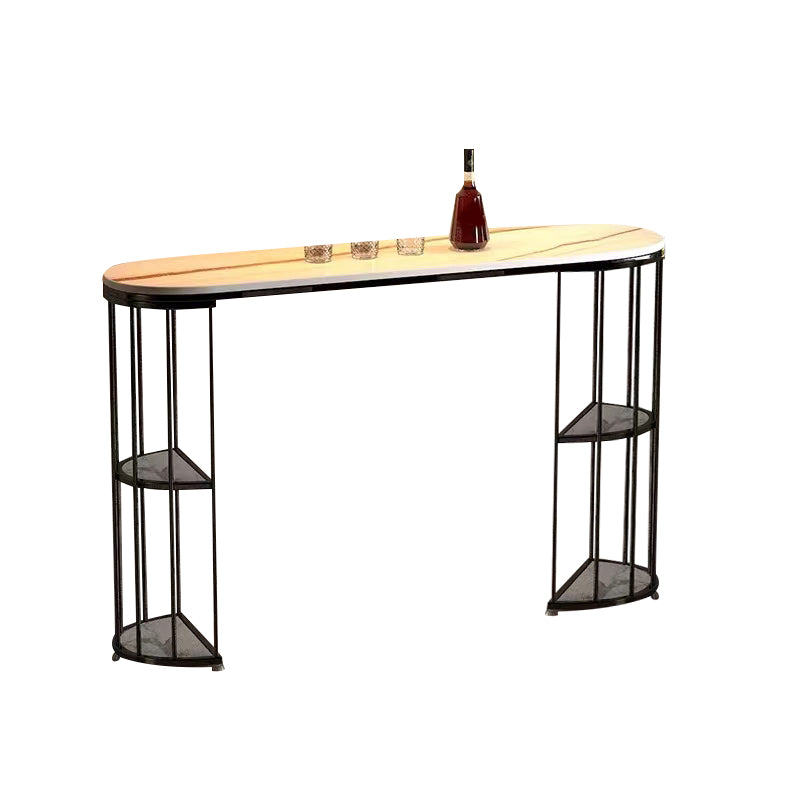 Glam Sintered Stone Bistro Bar Table Oval Metal Base Bar Table with Storage