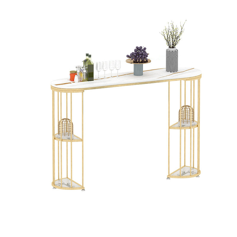 Glam Sintered Stone Bistro Bar Table Oval Metal Base Bar Table with Storage