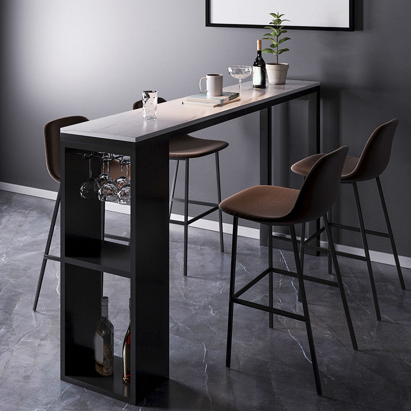 Modern Style Bistro Bar Table Rectangle Faux Marble Bar Table with Wine Glass Holders