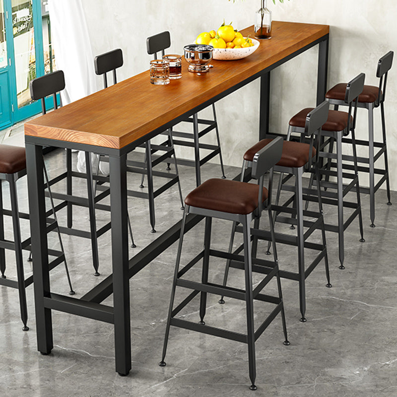 Industrial Wood Bistro Bar Table Rectangle Metal Base Bar Table with Footrest