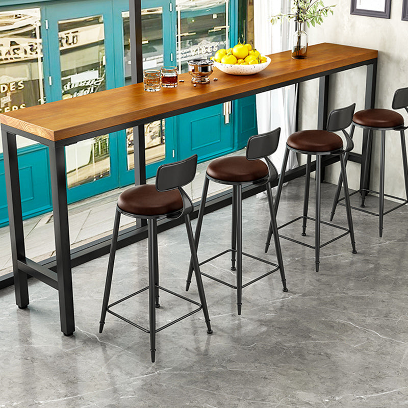 Industrial Wood Bistro Bar Table Rectangle Metal Base Bar Table with Footrest