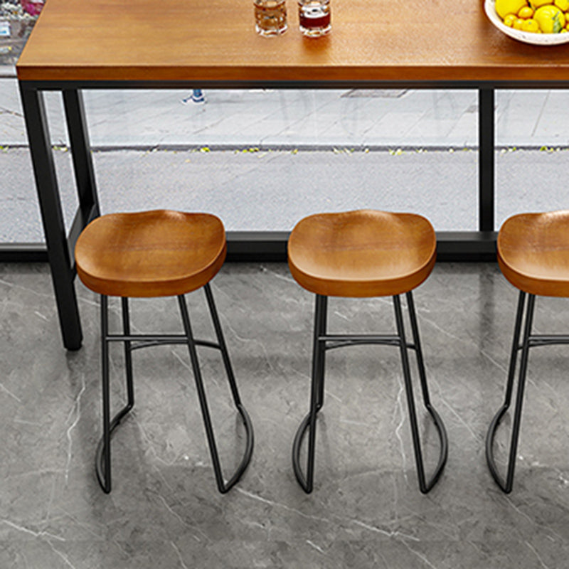 Industrial Wood Bistro Bar Table Rectangle Metal Base Bar Table with Footrest