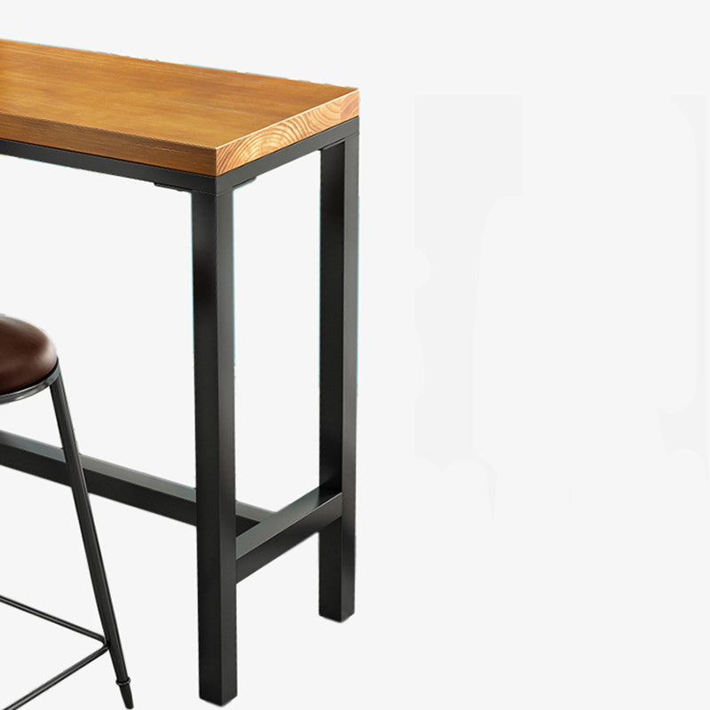 Industrial Wood Bistro Bar Table Rectangle Metal Base Bar Table with Footrest
