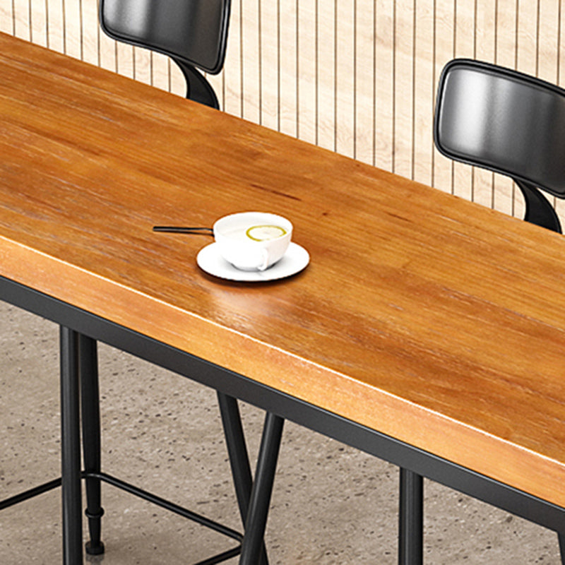 Industrial Wood Bistro Bar Table Rectangle Metal Base Bar Table with Footrest
