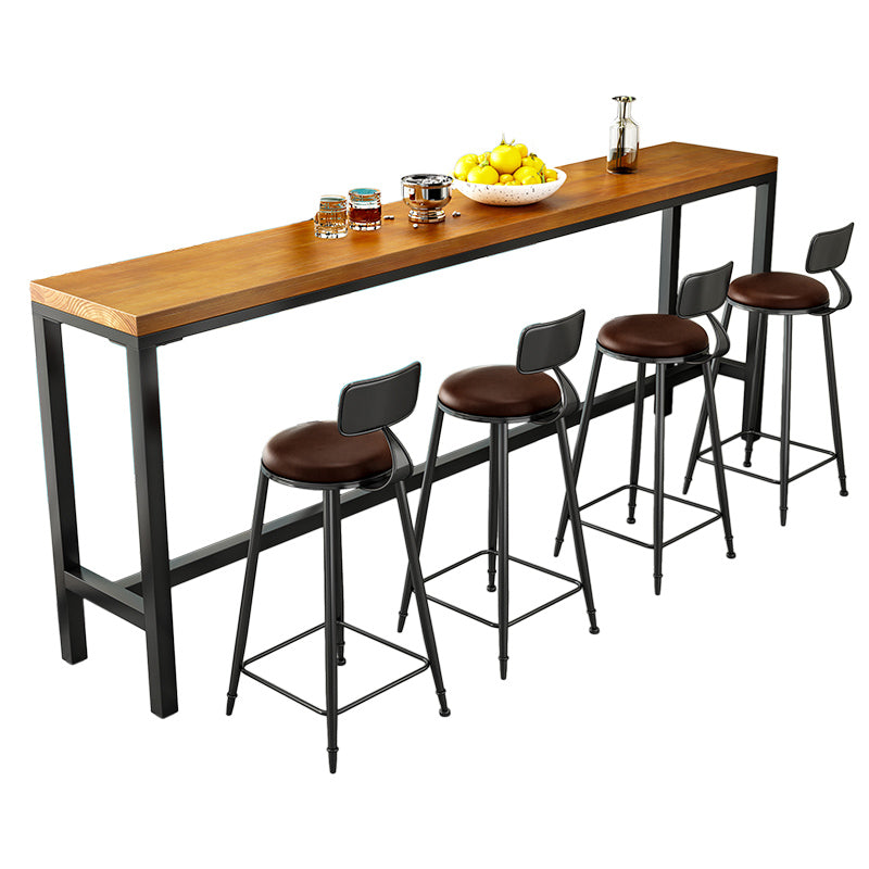 Industrial Wood Bistro Bar Table Rectangle Metal Base Bar Table with Footrest