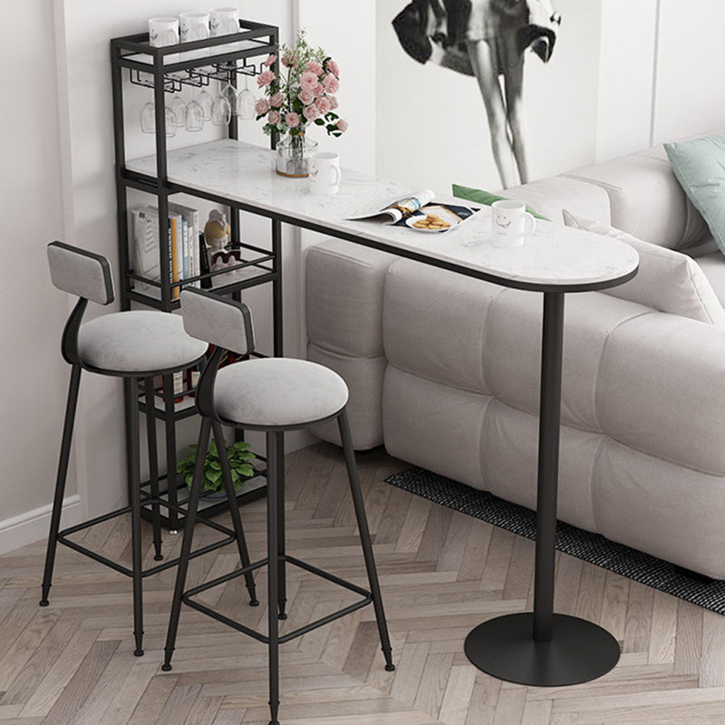 Faux Marble Bistro Bar Table Rectangle Metal Base Bar Table with Shelves