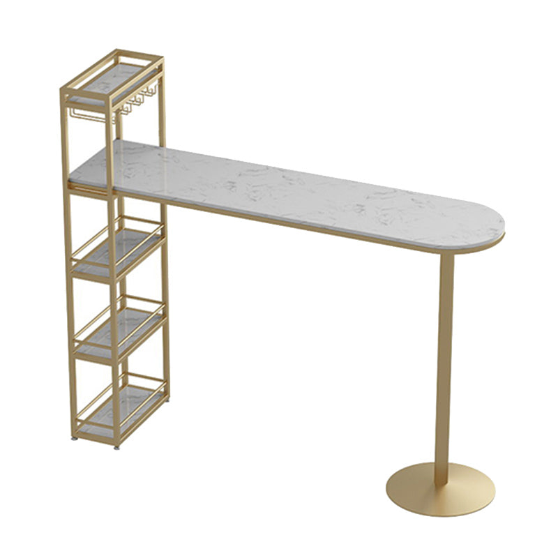 Faux Marble Bistro Bar Table Rectangle Metal Base Bar Table with Shelves