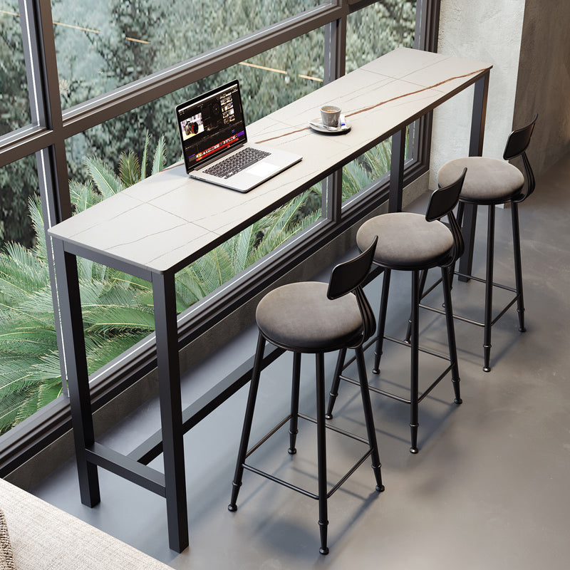 Industrial Bar-height Table Stone Top Pub Table  with Black Base