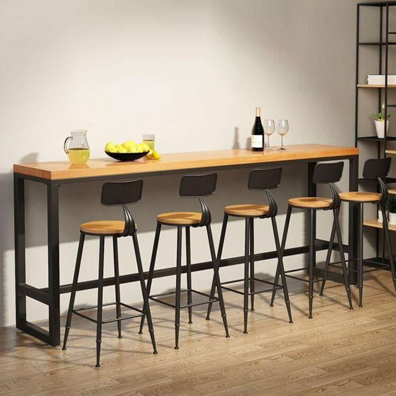 Industrial Bar Wine Table Solid Wood Top Bistro Table with Black Base
