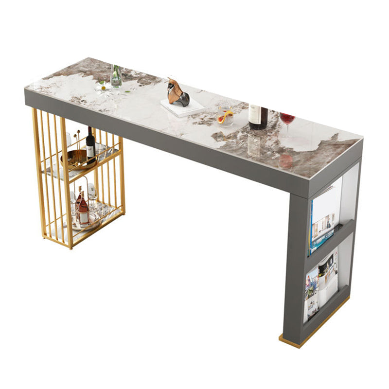 Glam Sintered Stone Bistro Bar Table Rectangle Metal Base Bar Table with Shelves