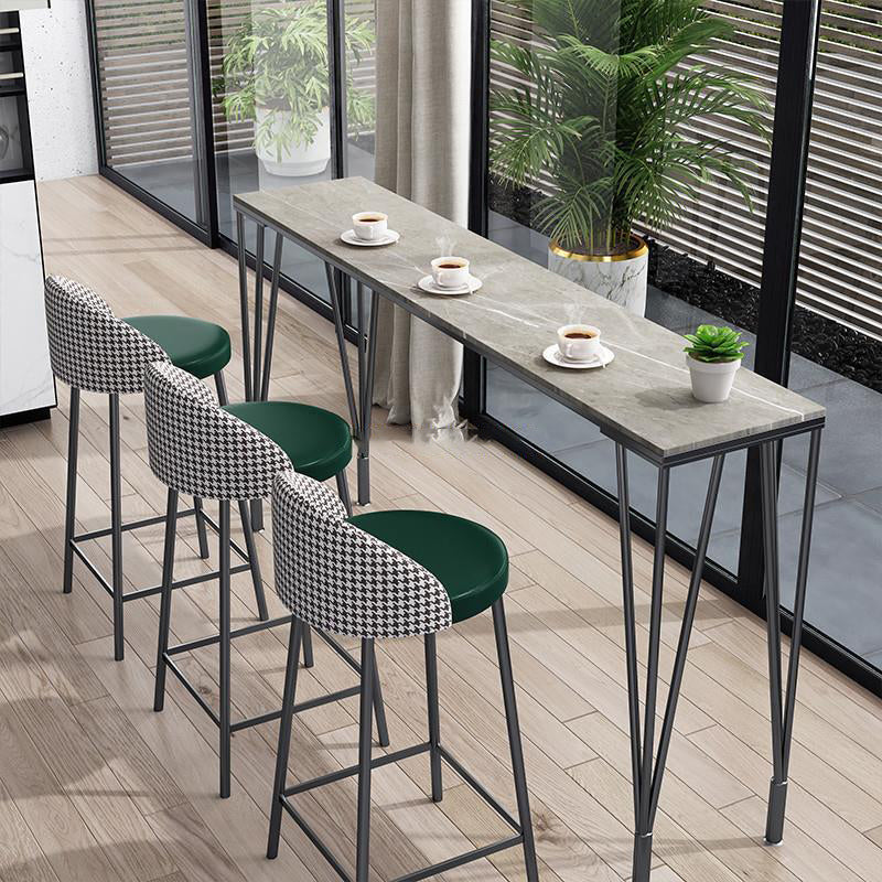 Industrial Bar Height Table Stone Top Pub Table with 4 Metal Legs