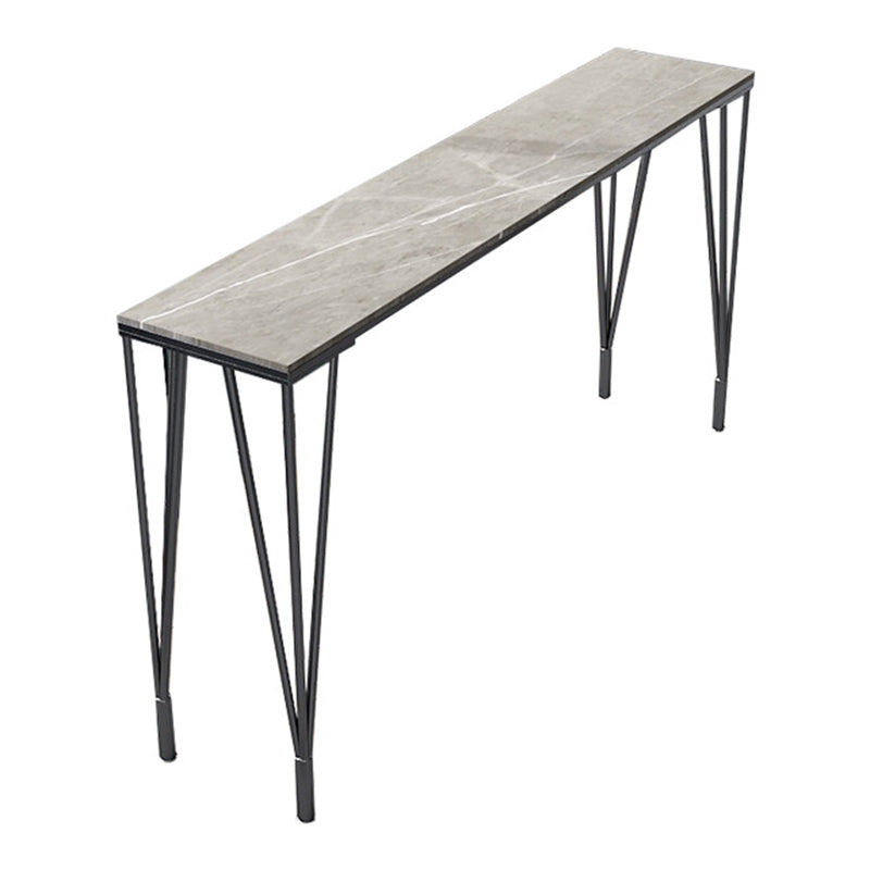 Industrial Bar Height Table Stone Top Pub Table with 4 Metal Legs