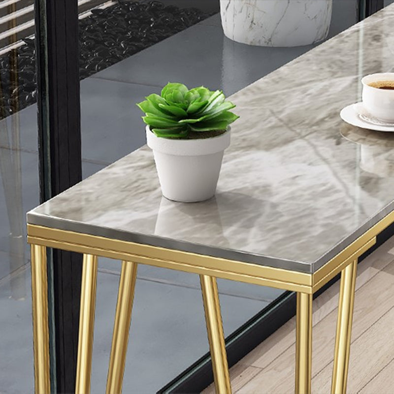 Industrial Bar Height Table Stone Top Pub Table with 4 Metal Legs