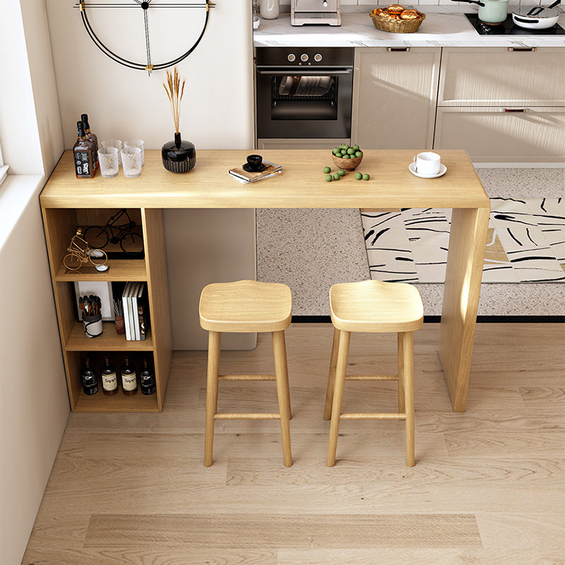 Modem Style Bar Table Rectangle Solid Wood Bar Dining Table with Double Pedestal Base