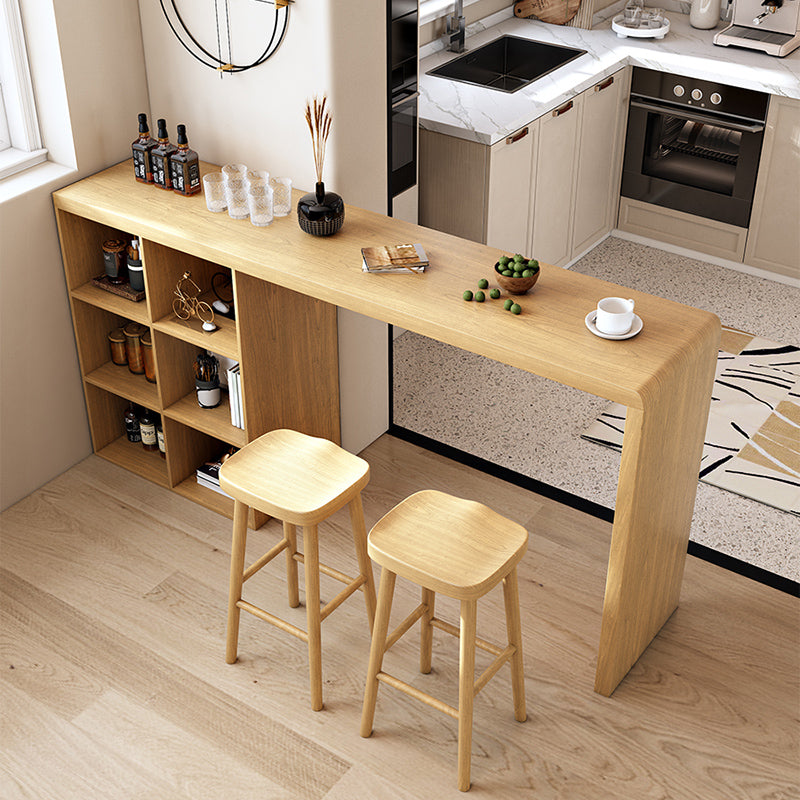 Modem Style Bar Table Rectangle Solid Wood Bar Dining Table with Double Pedestal Base