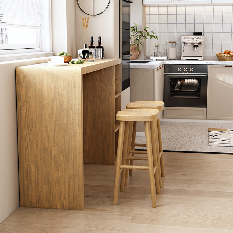 Modem Style Bar Table Rectangle Solid Wood Bar Dining Table with Double Pedestal Base