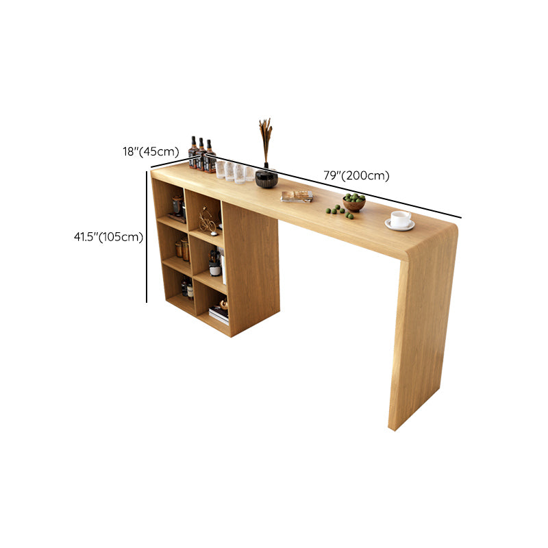 Modem Style Bar Table Rectangle Solid Wood Bar Dining Table with Double Pedestal Base