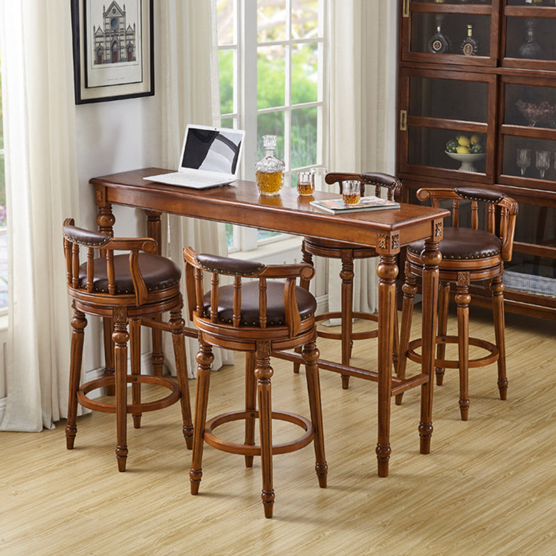 Modern Style Rectangle Bar Table Brown Solid Wood Fixed Bar Dining Table