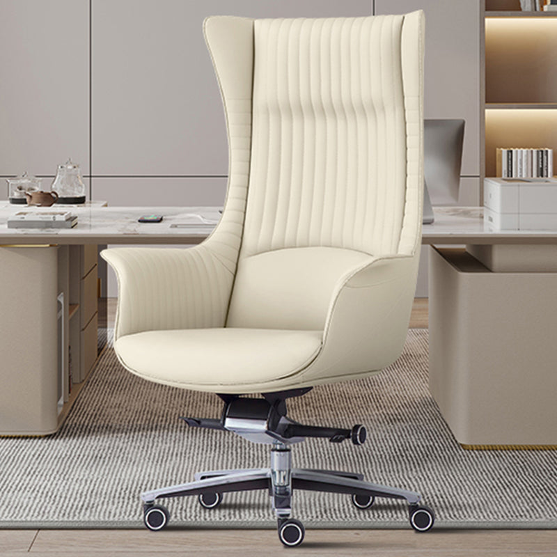 Fixed Arms Desk Chair No Distressing Leather Ergonomic Office Chair with Wheels