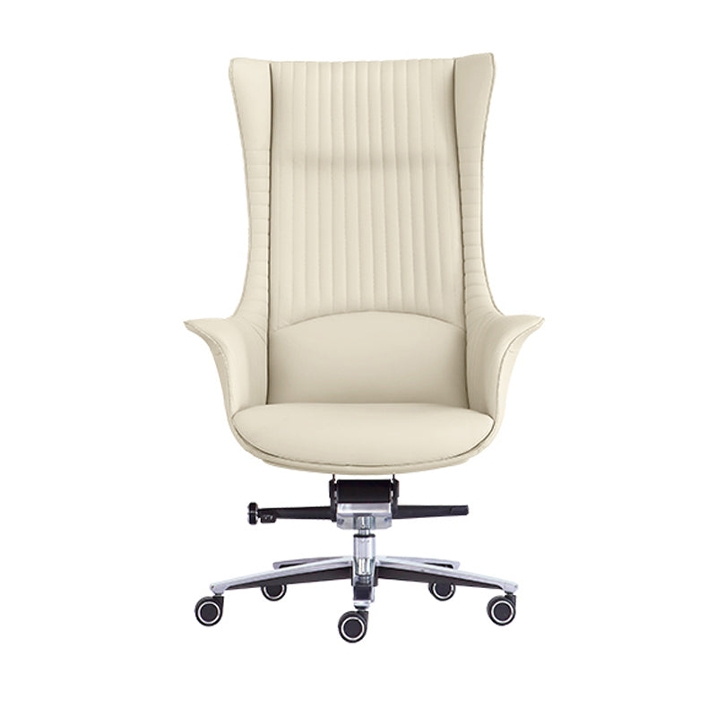 Fixed Arms Desk Chair No Distressing Leather Ergonomic Office Chair with Wheels