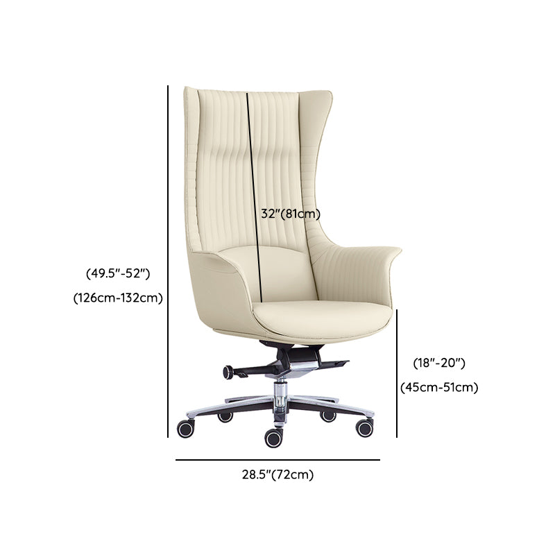 Fixed Arms Desk Chair No Distressing Leather Ergonomic Office Chair with Wheels