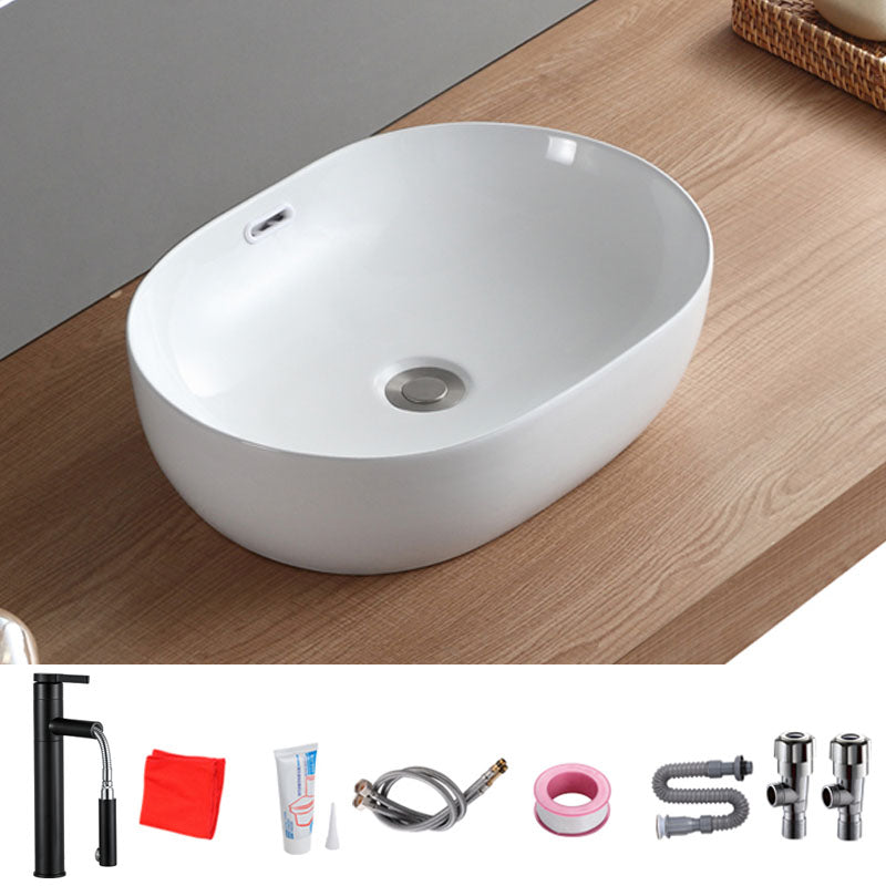 Contemporary Bathroom Sink Solid Color Vessel Bathroom Sink with Overflow