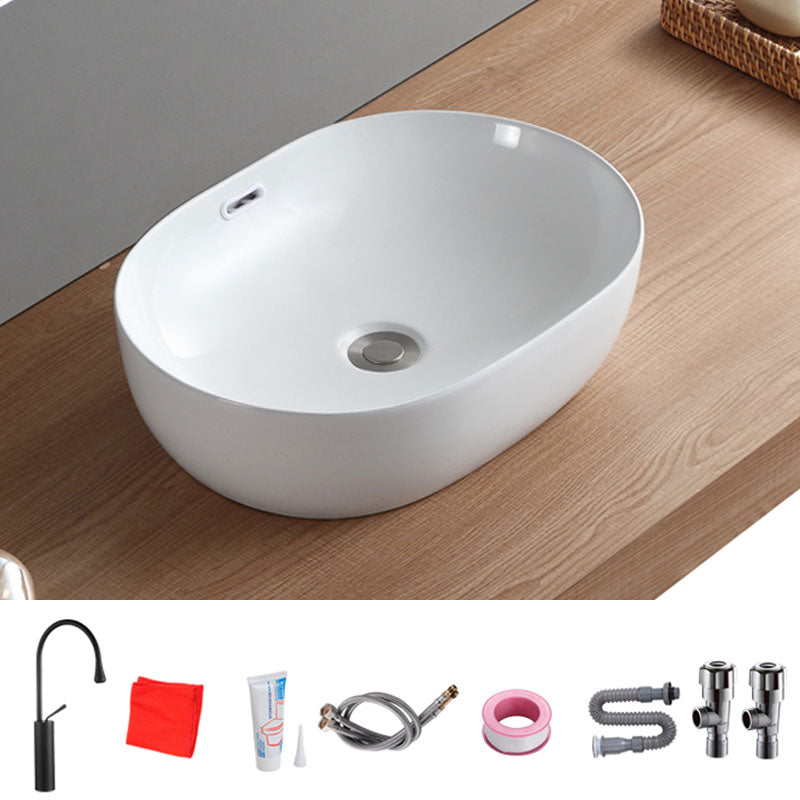 Contemporary Bathroom Sink Solid Color Vessel Bathroom Sink with Overflow