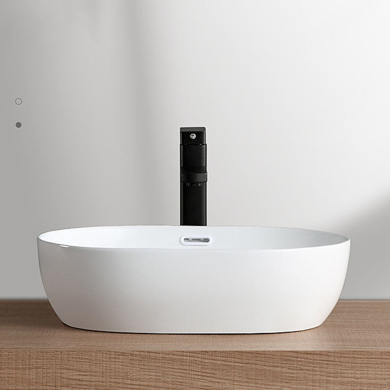 Contemporary Bathroom Sink Solid Color Vessel Bathroom Sink with Overflow