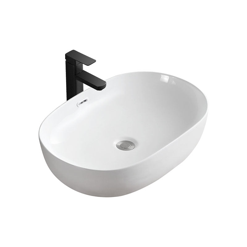 Contemporary Bathroom Sink Solid Color Vessel Bathroom Sink with Overflow