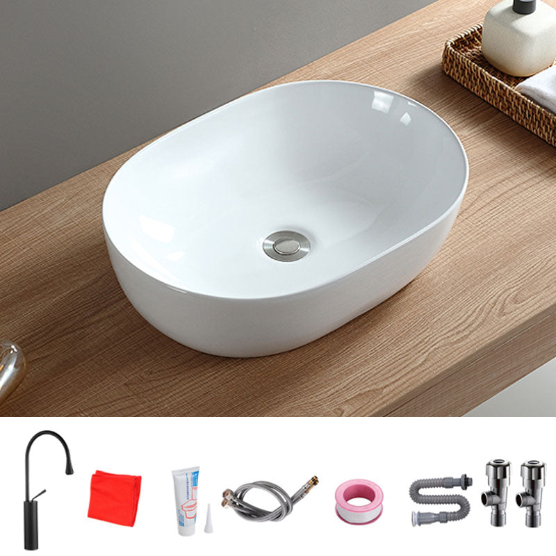 Contemporary Bathroom Sink Solid Color Vessel Bathroom Sink with Overflow