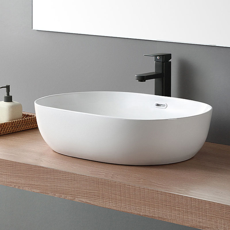 Contemporary Bathroom Sink Solid Color Vessel Bathroom Sink with Overflow
