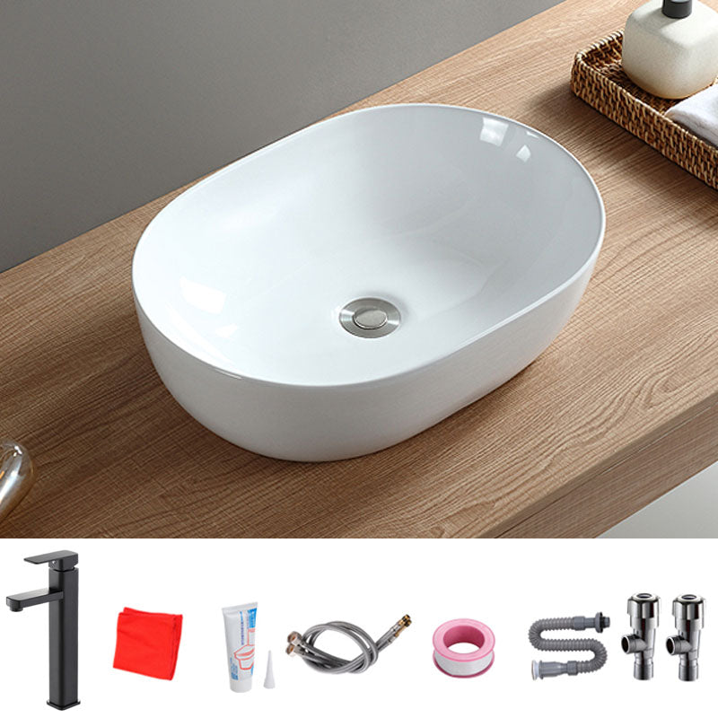 Contemporary Bathroom Sink Solid Color Vessel Bathroom Sink with Overflow