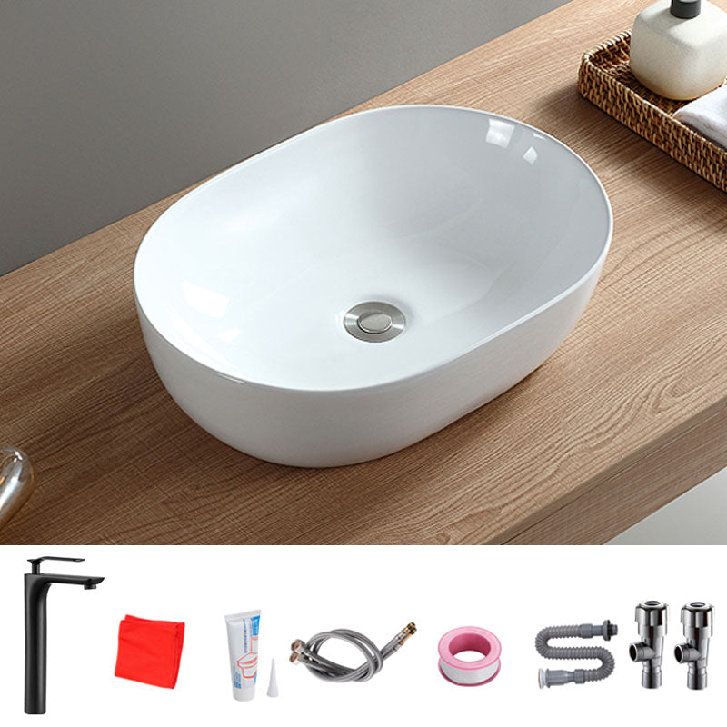 Contemporary Bathroom Sink Solid Color Vessel Bathroom Sink with Overflow