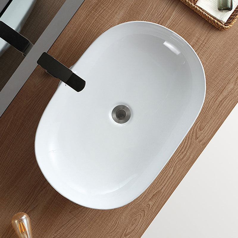 Contemporary Bathroom Sink Solid Color Vessel Bathroom Sink with Overflow