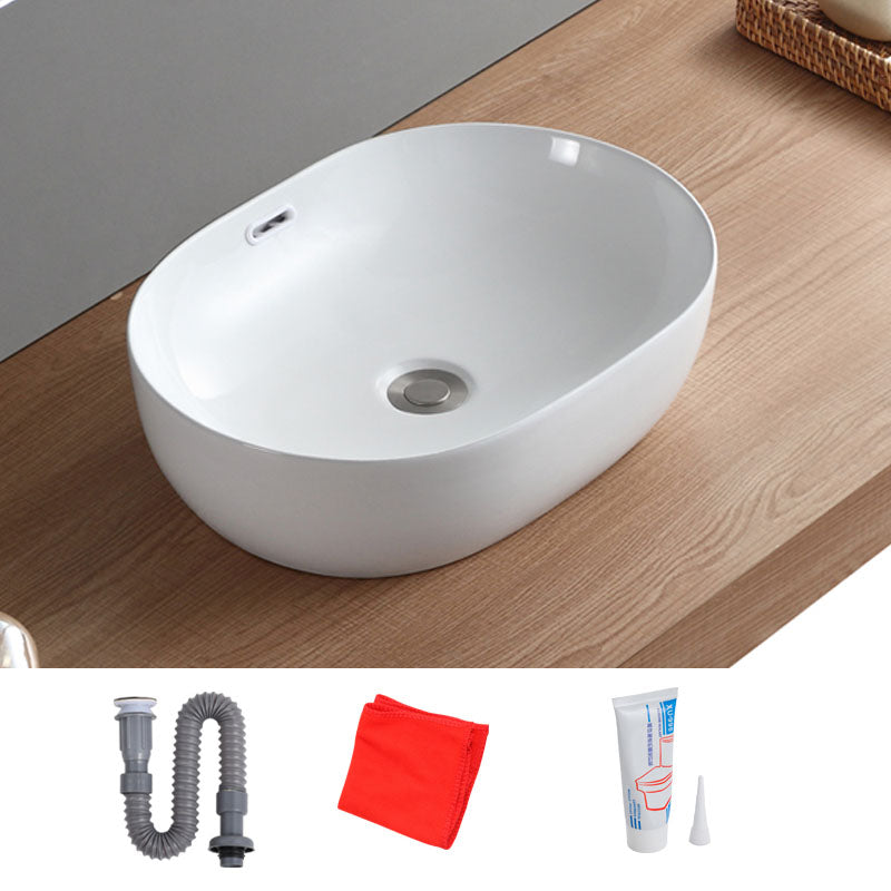 Contemporary Bathroom Sink Solid Color Vessel Bathroom Sink with Overflow