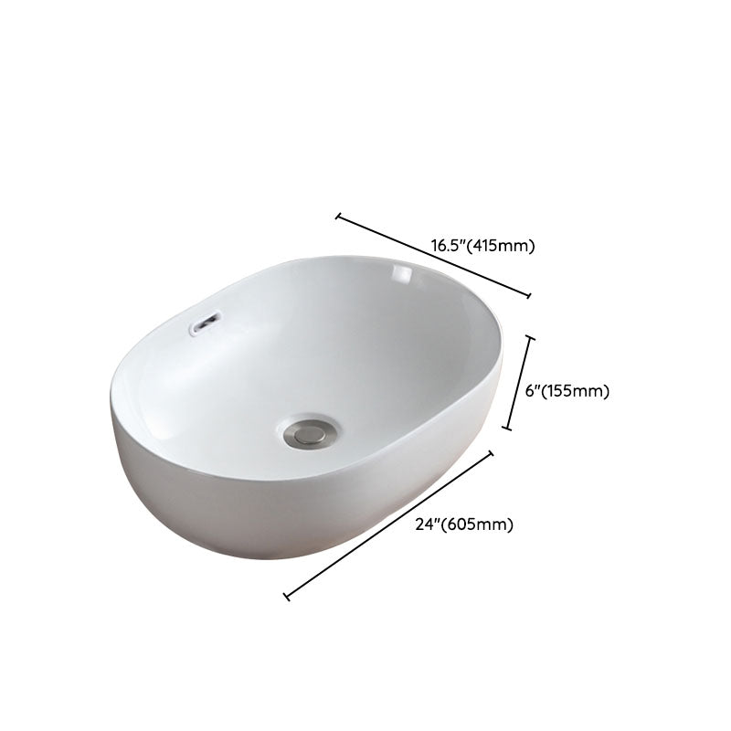 Contemporary Bathroom Sink Solid Color Vessel Bathroom Sink with Overflow