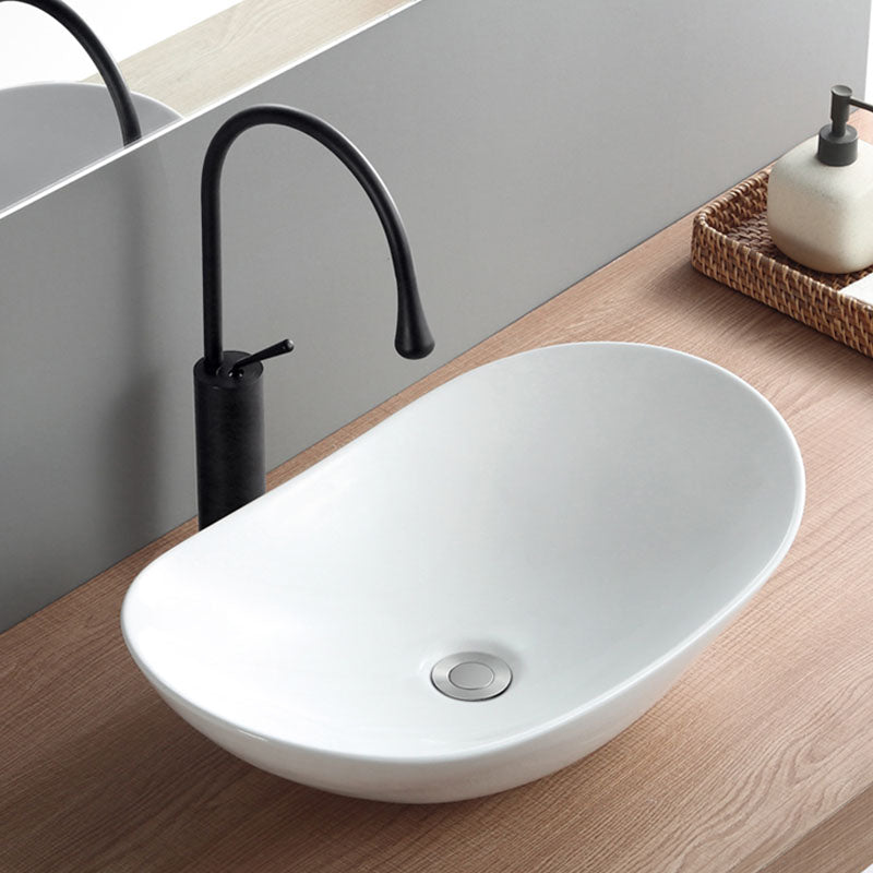 Modern White Vessel Sink Porcelain Vessel Bathroom Sink with Faucet