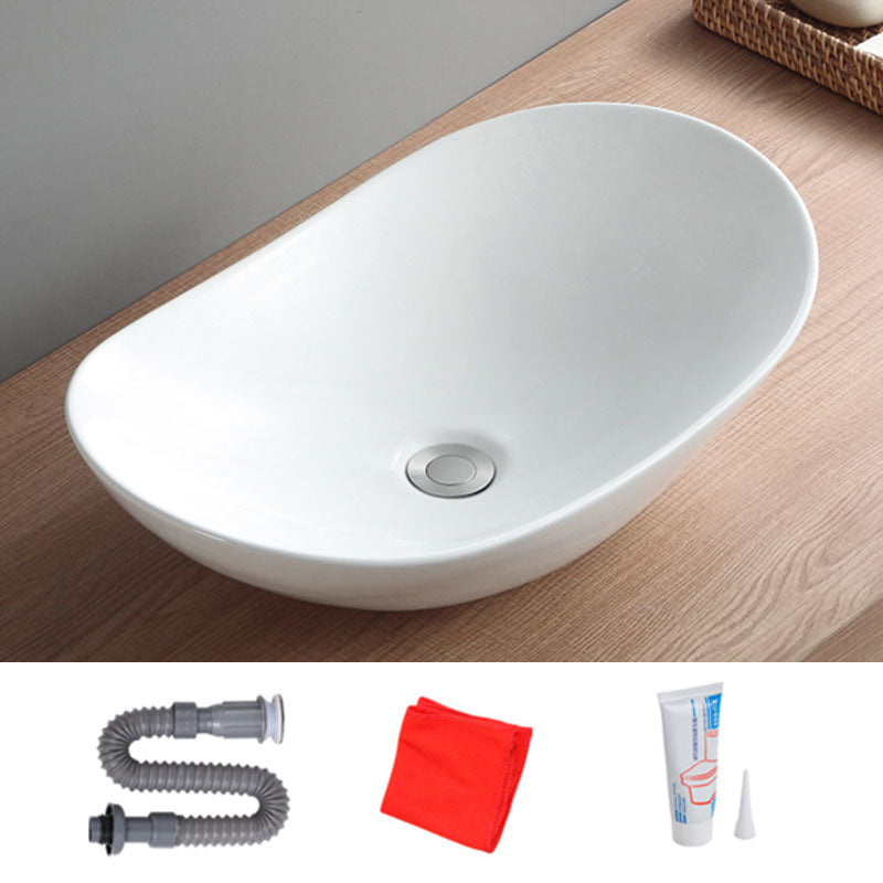 Modern White Vessel Sink Porcelain Vessel Bathroom Sink with Faucet