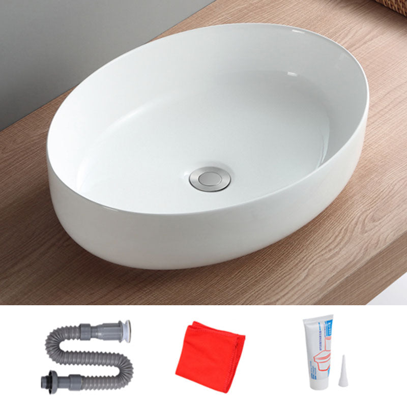 Modern White Vessel Sink Porcelain Vessel Bathroom Sink with Faucet