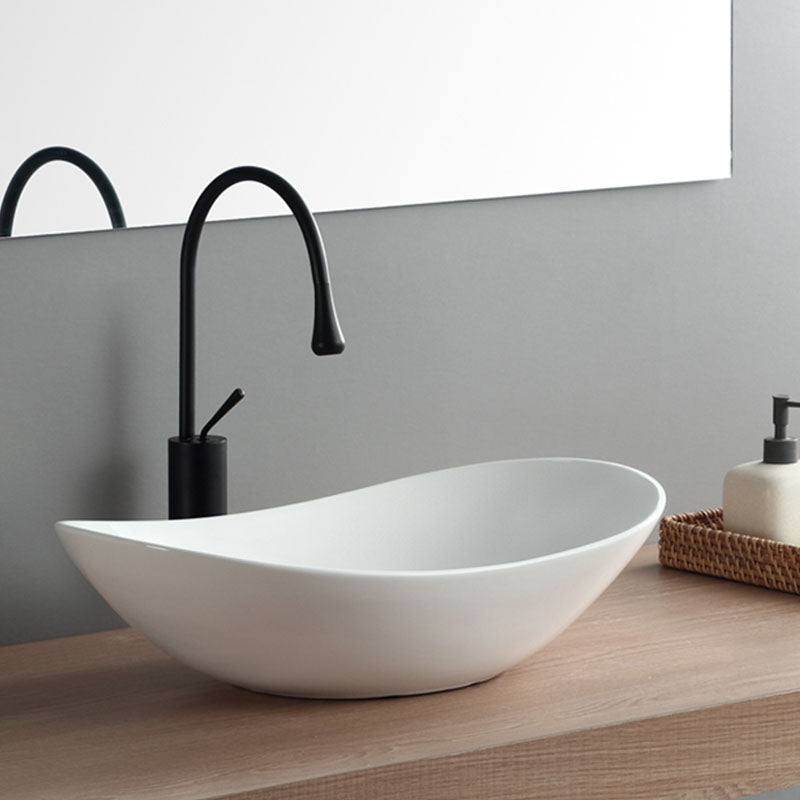 Modern White Vessel Sink Porcelain Vessel Bathroom Sink with Faucet