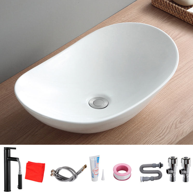 Modern White Vessel Sink Porcelain Vessel Bathroom Sink with Faucet