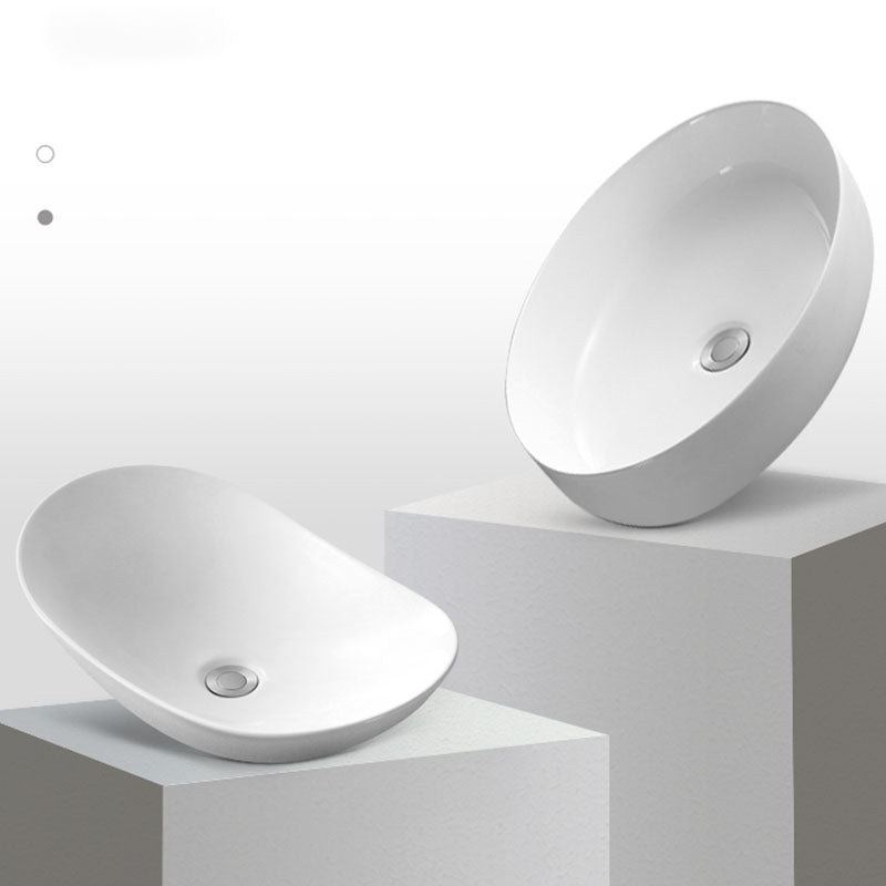 Modern White Vessel Sink Porcelain Vessel Bathroom Sink with Faucet