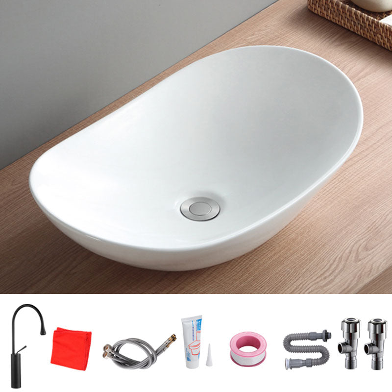 Modern White Vessel Sink Porcelain Vessel Bathroom Sink with Faucet