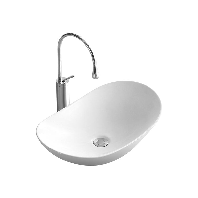 Modern White Vessel Sink Porcelain Vessel Bathroom Sink with Faucet