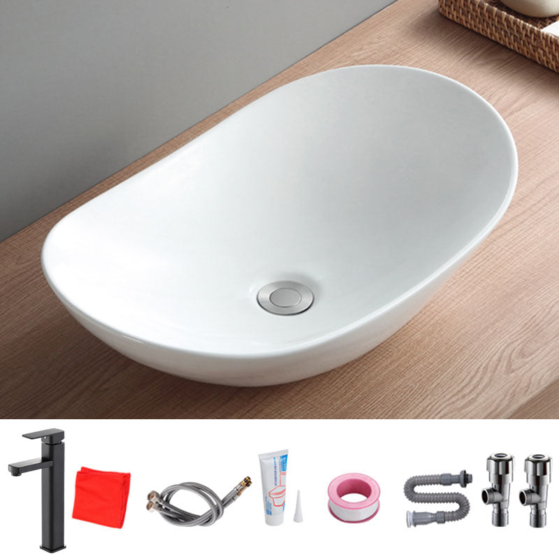 Modern White Vessel Sink Porcelain Vessel Bathroom Sink with Faucet